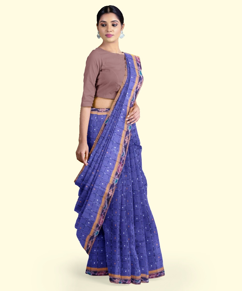 Purple Sambalpuri Handwoven Single Ikat Cotton Saree Image 2