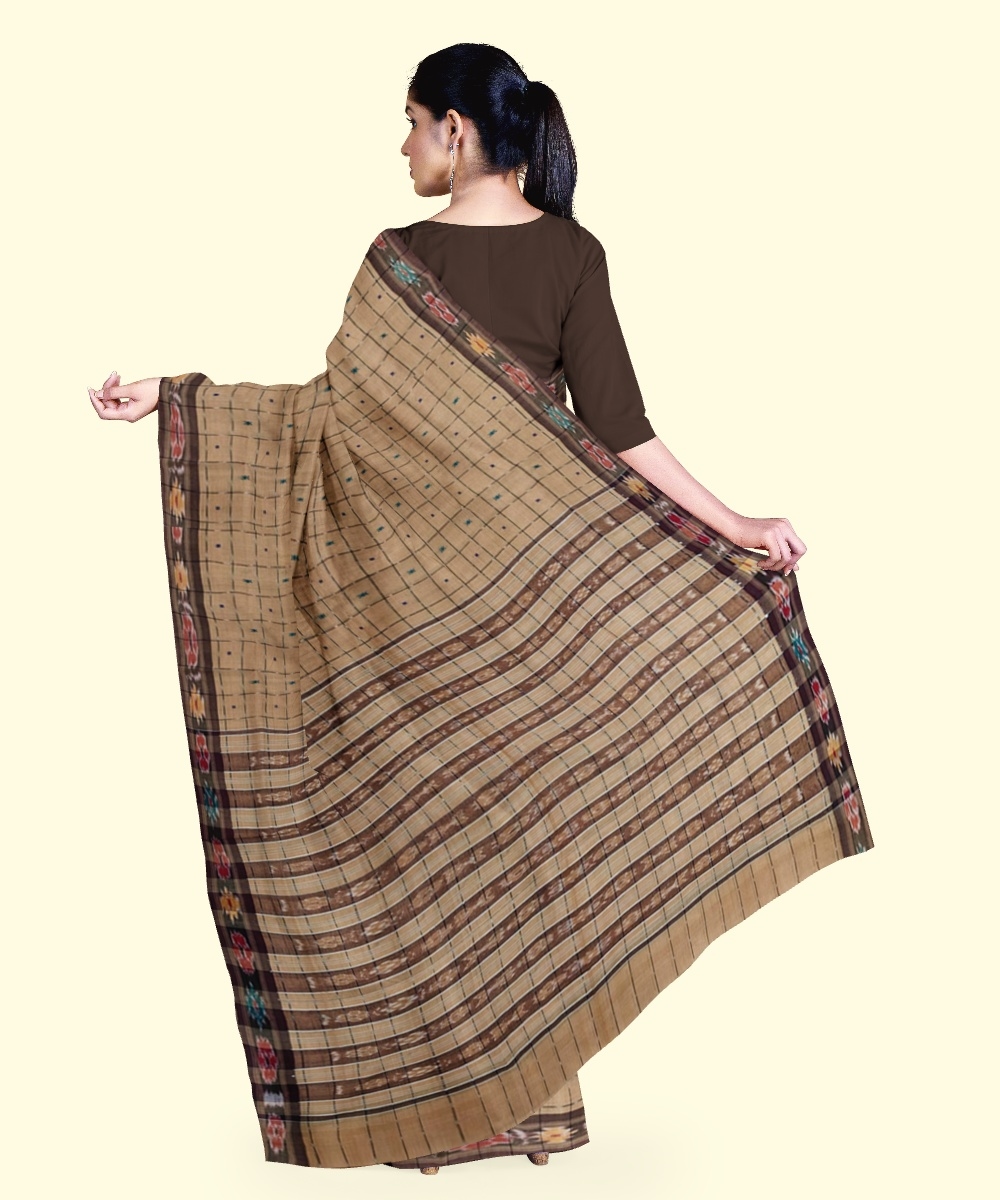 Beige Sambalpuri Handwoven Single Ikat Cotton Saree Image 4