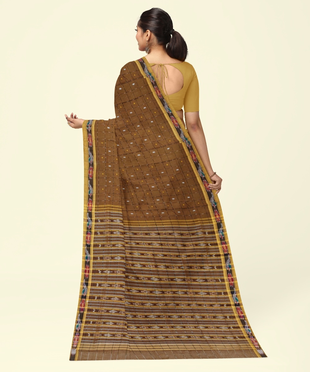 Rust Sambalpuri Handwoven Single Ikat Cotton Saree Image 4