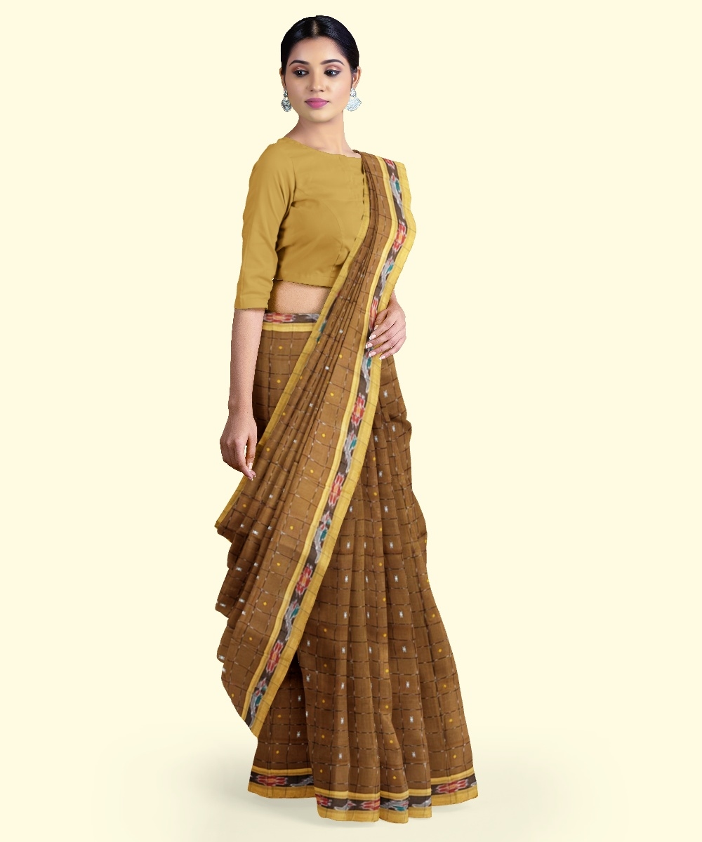 Rust Sambalpuri Handwoven Single Ikat Cotton Saree Image 2
