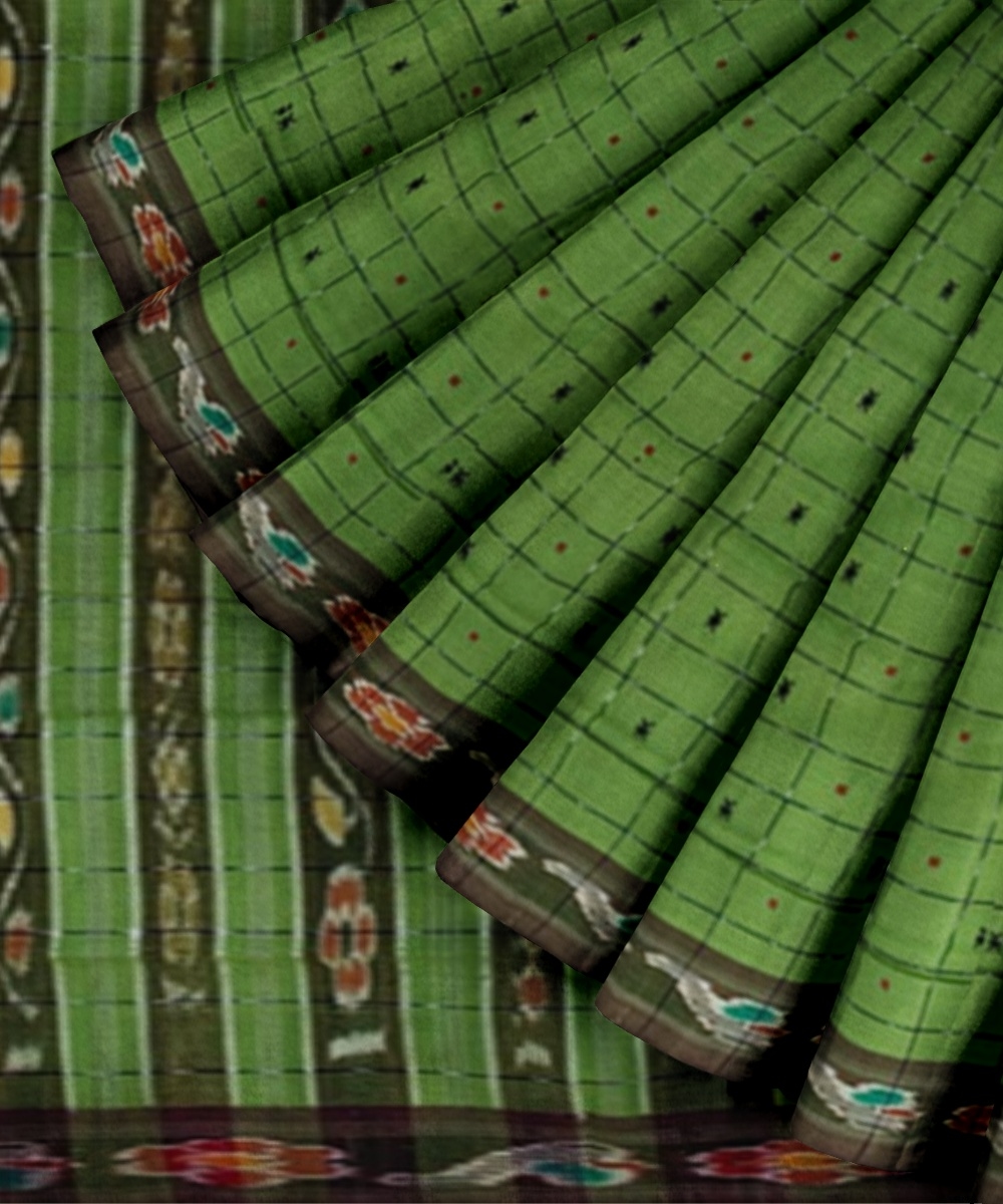 Olive Sambalpuri Handwoven Single Ikat Cotton Saree Image 2
