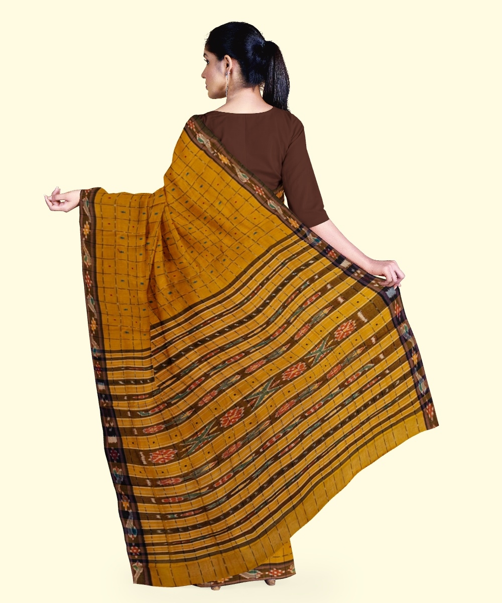 Mustard Sambalpuri Handwoven Single Ikat Cotton Saree Image 4