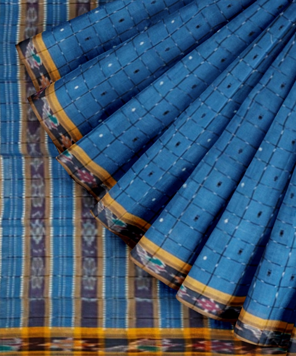 Blue Sambalpuri Handwoven Single Ikat Cotton Saree Image 3