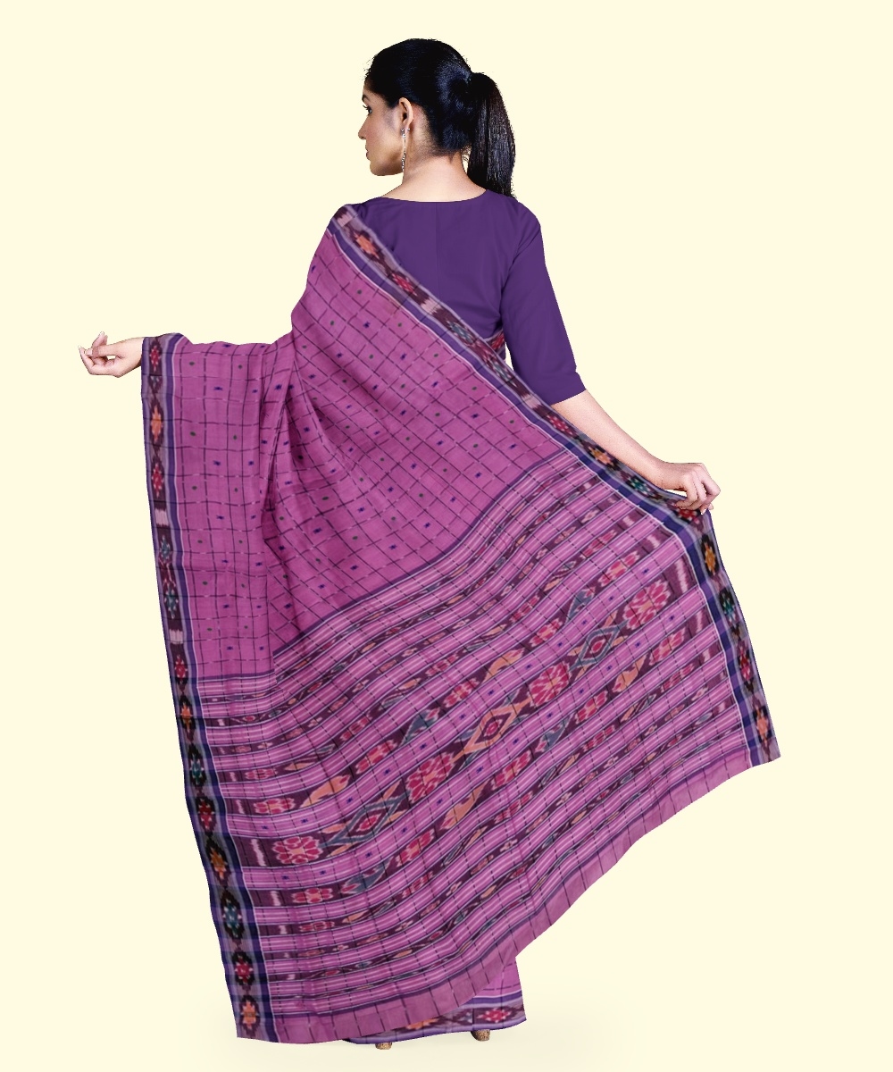 Pink Sambalpuri Handwoven Single Ikat Cotton Saree Image 4