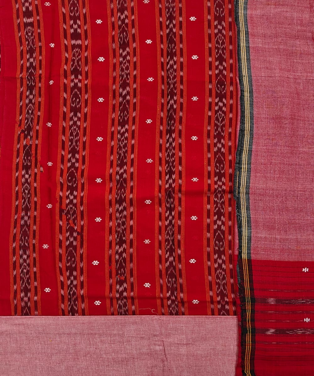 Red Pink Sambalpuri Handwoven Ikat Suit Set Image 2