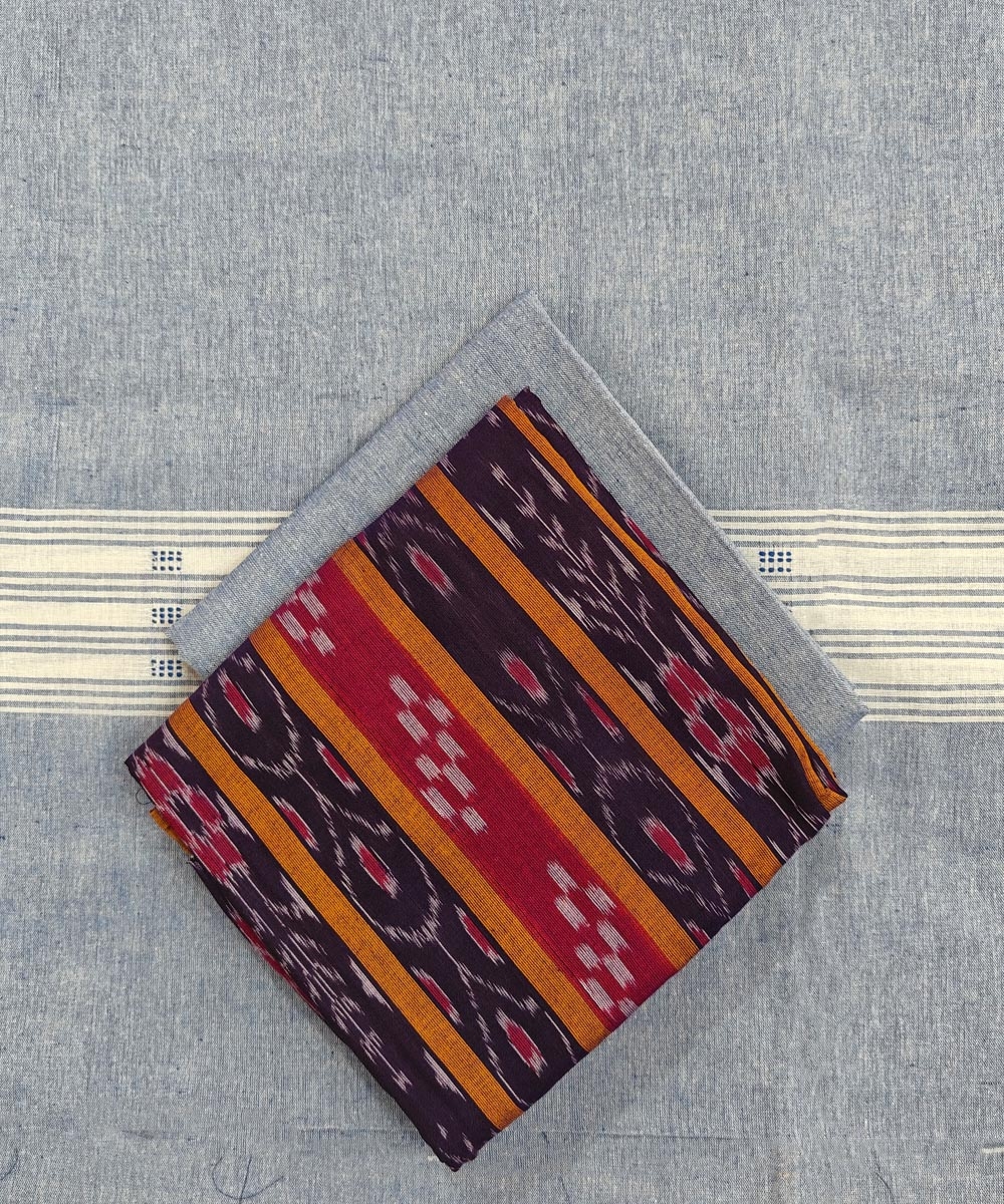 Purple Blue Sambalpuri Handwoven Ikat Suit Set Image 1