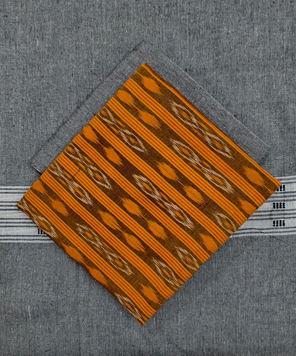 Yellow Gray Sambalpuri Handwoven Ikat Suit Set Image 1