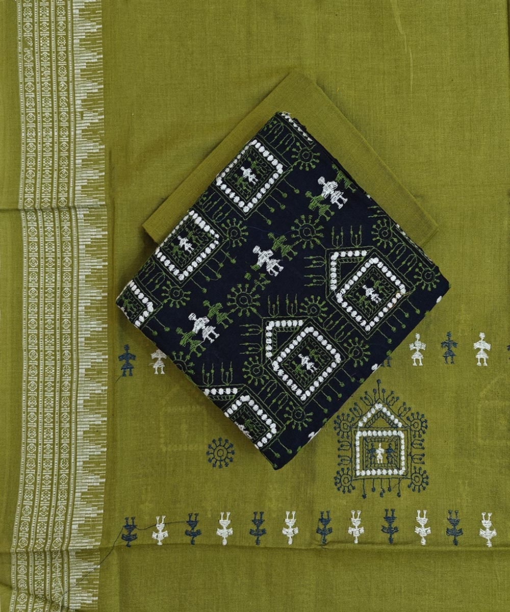 Blue Olive Sambalpuri Handwoven Ikat Suit Set Image 1
