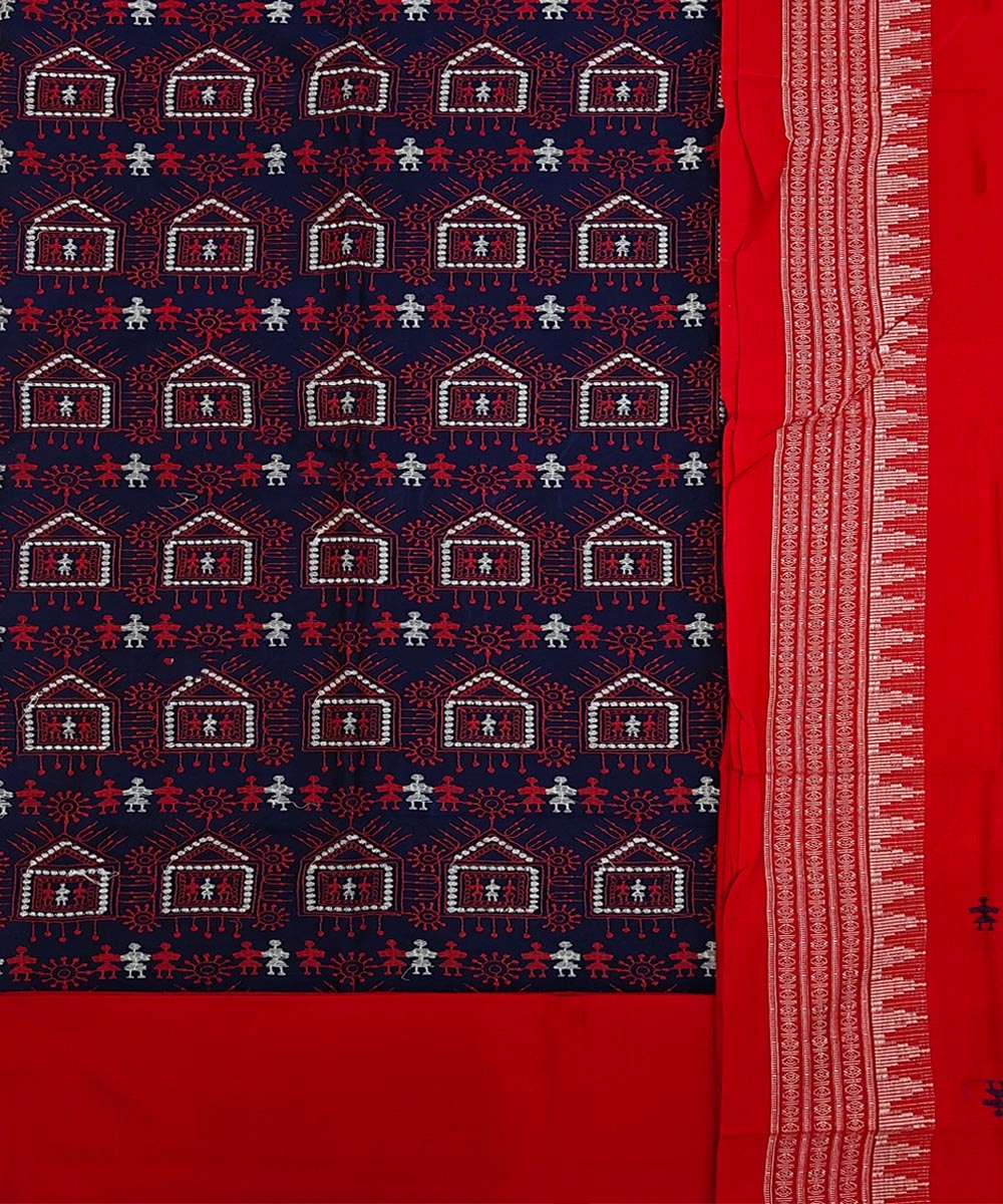 Blue Maroon Sambalpuri Handwoven Ikat Suit Set Image 2