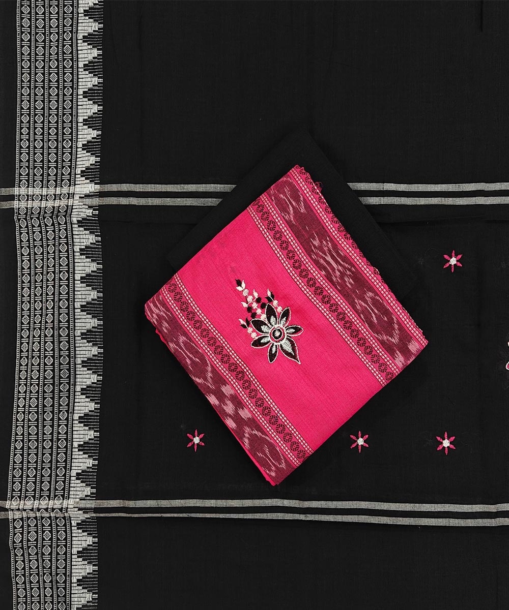 Pink Black Sambalpuri Handwoven Ikat Suit Set Image 1