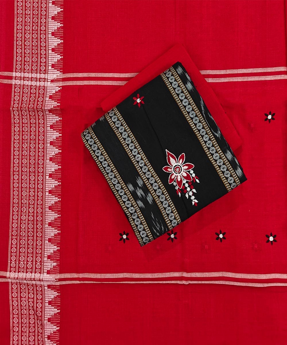 Black Maroon Sambalpuri Handwoven Ikat Suit Set Image 1