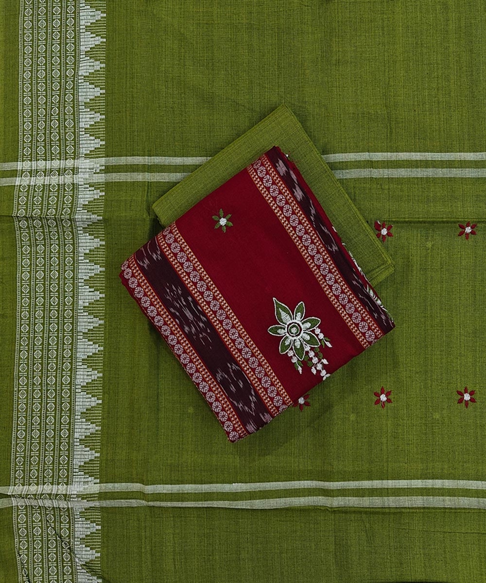 Olive Maroon Sambalpuri Handwoven Ikat Suit Set Image 1