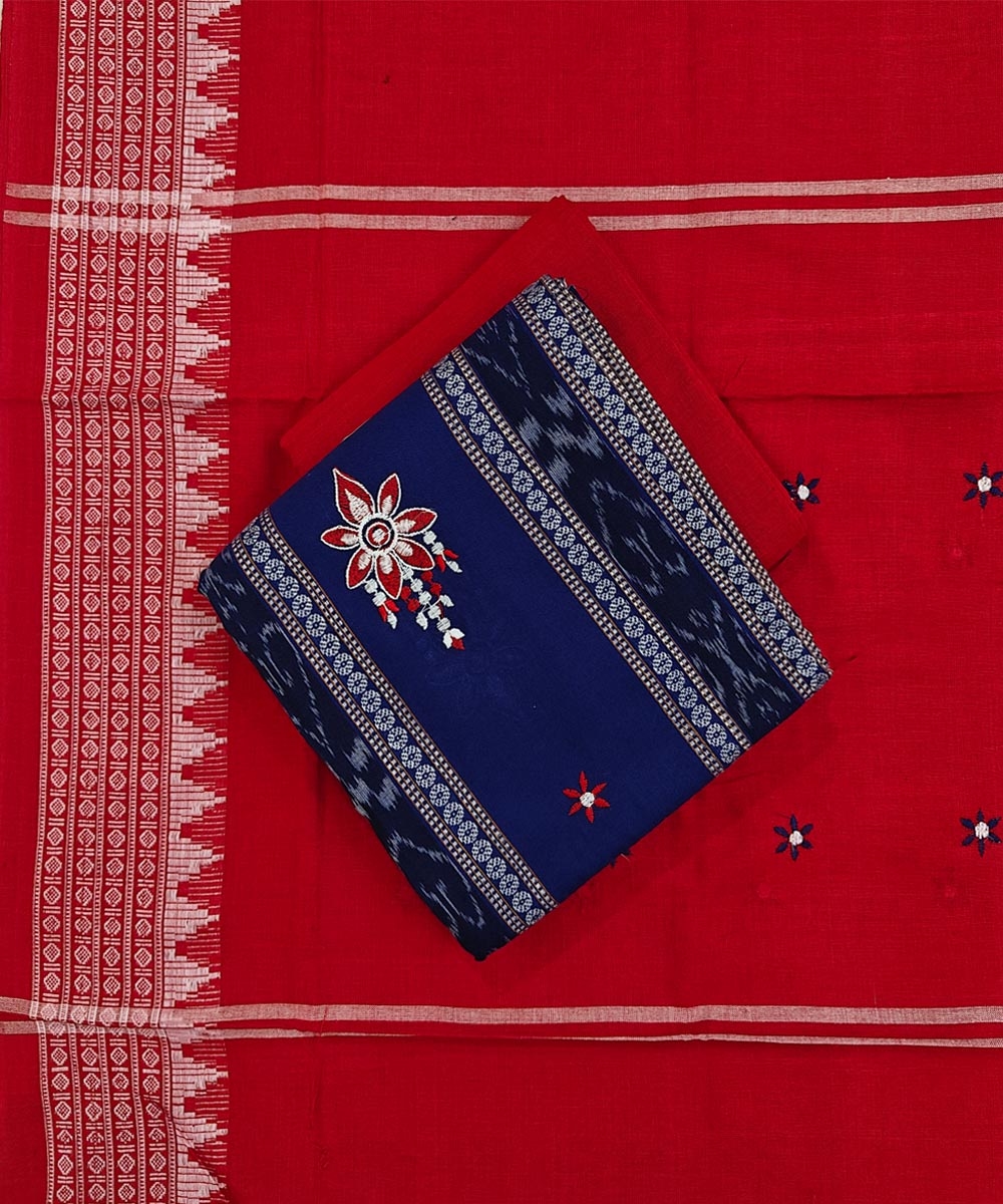 Blue Maroon Sambalpuri Handwoven Ikat Suit Set Image 1