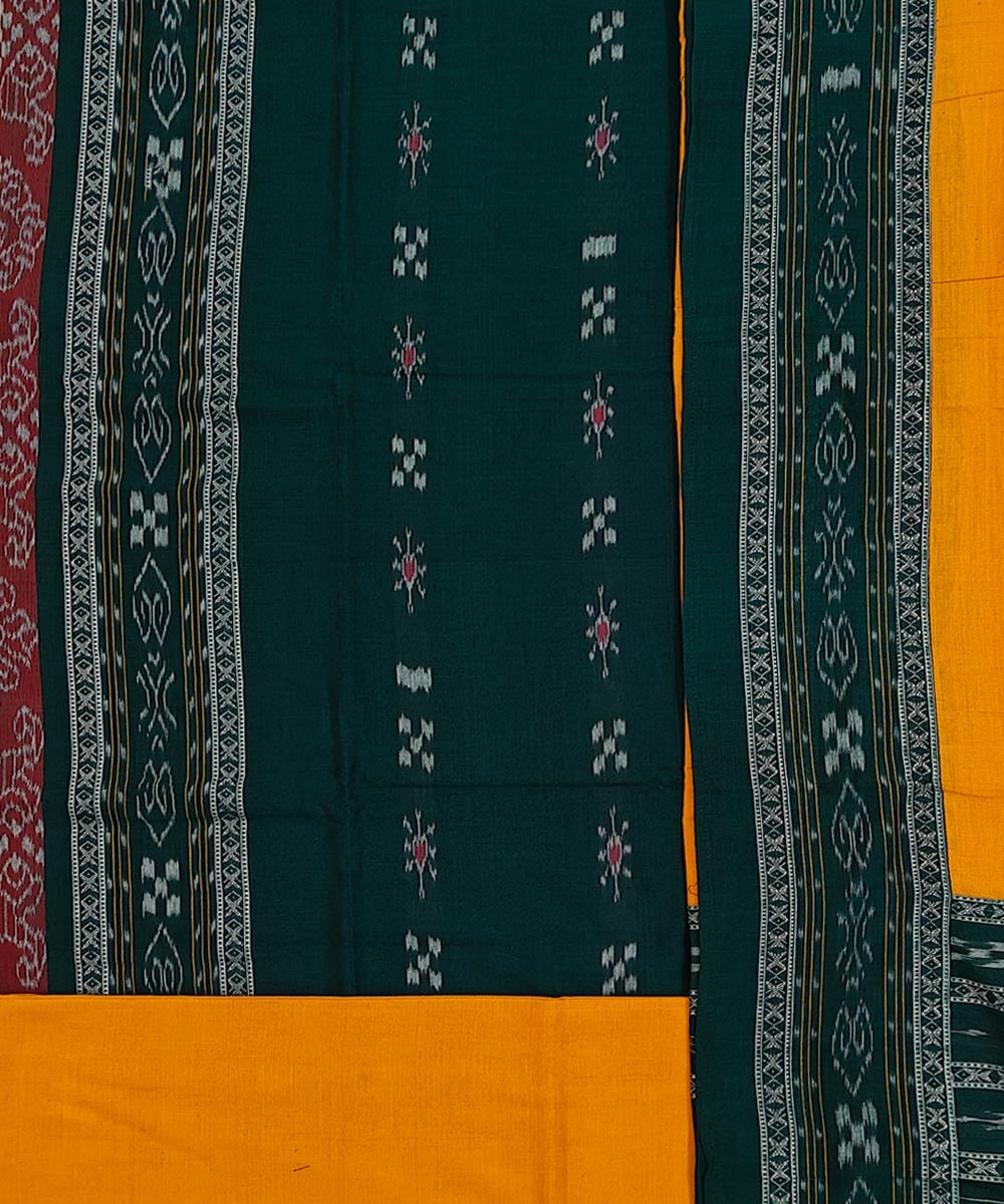 Green Yellow Sambalpuri Handwoven Ikat Suit Set Image 2