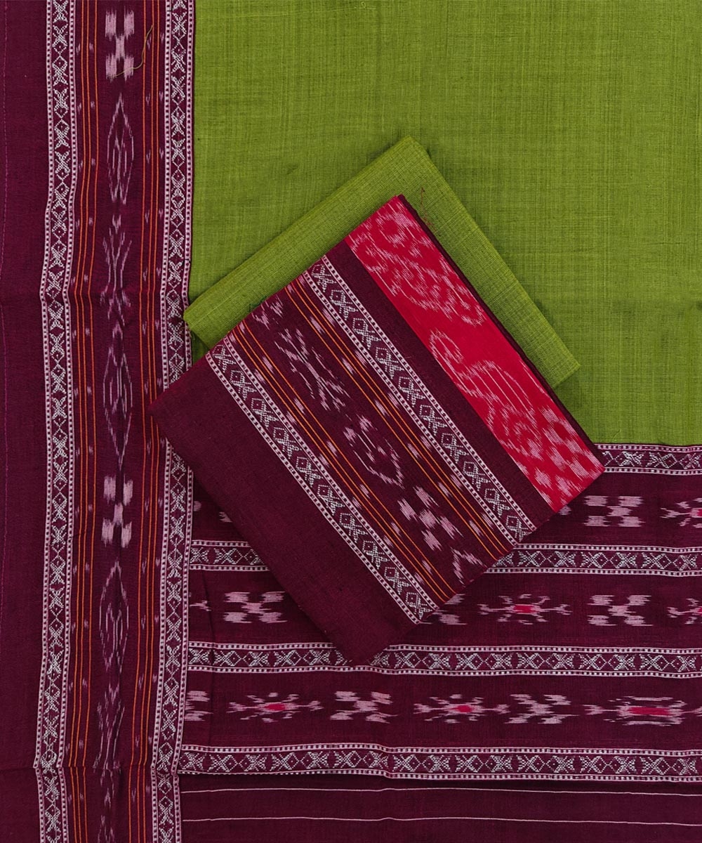 Purple Olive Sambalpuri Handwoven Ikat Suit Set Image 1