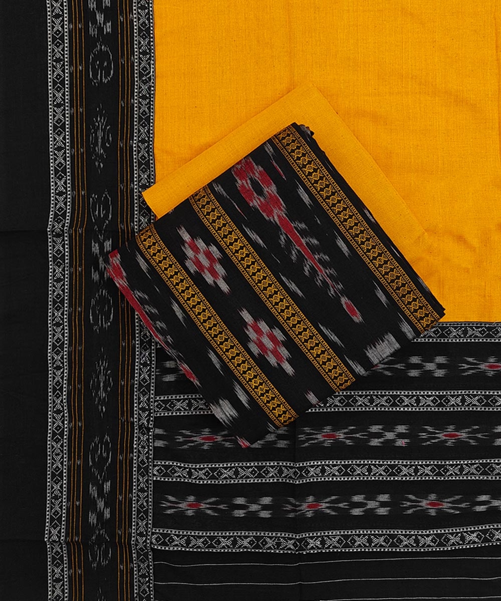 Black Yellow Sambalpuri Handwoven Ikat Suit Set Image 1