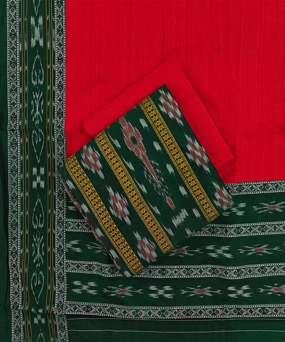 Green Maroon Sambalpuri Handwoven Ikat Suit Set Image 1