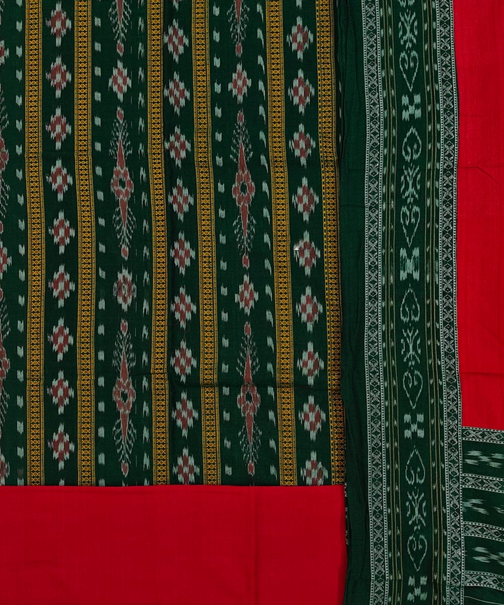 Green Maroon Sambalpuri Handwoven Ikat Suit Set Image 2