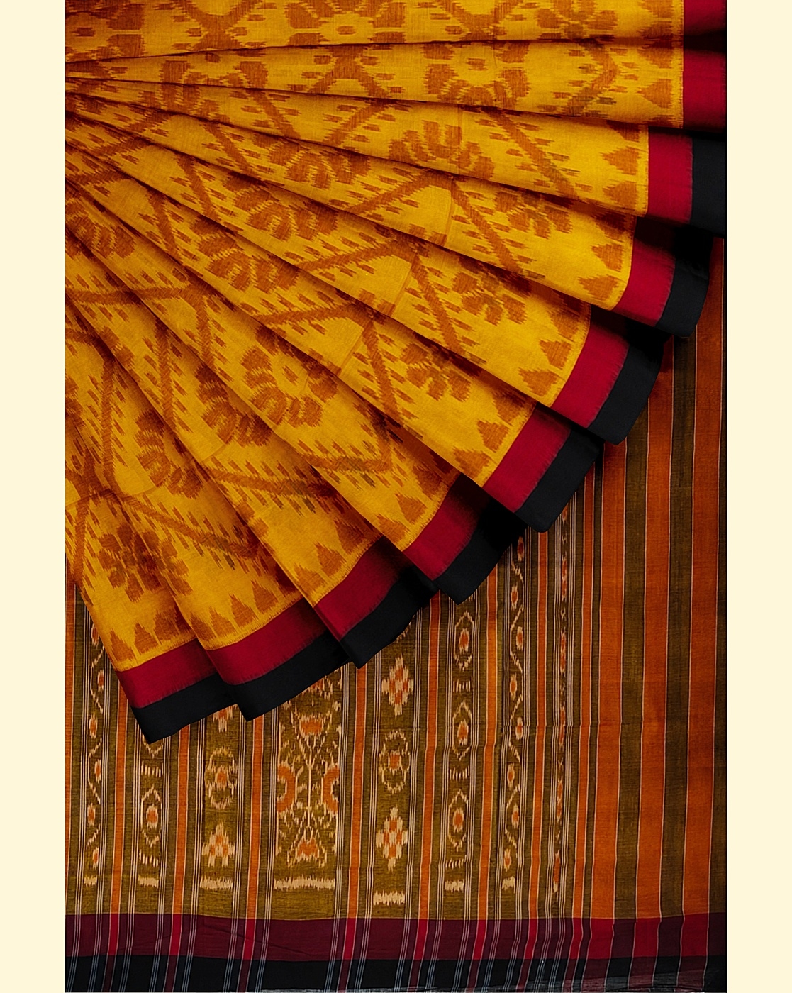 Orange Black Sambalpuri Handwoven Single Ikat Cotton Saree Image 2